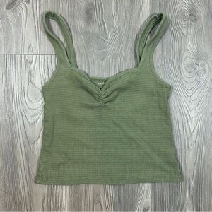 American Eagle Green Ribbed Ruched Bust Tank Top Women’s Size M